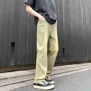 物质公式 美式高街复古做旧水洗基础款百搭透气宽松休闲高腰牛仔裤 男女同款 浅蓝色