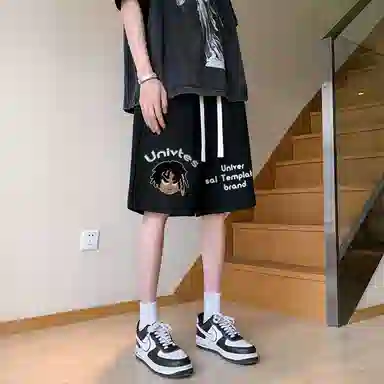 物质公式 潮牌美式高街复古创意卡通动漫图案字母印花抽绳运动基础款无性别穿搭短裤户外跑步休闲宽松百搭系带五分裤篮球裤 男女同款