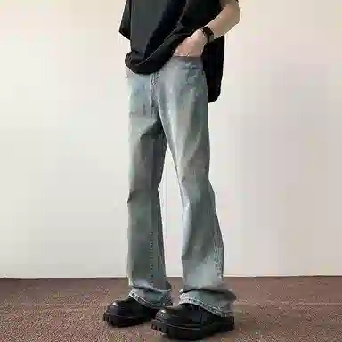 物质公式 美式高街复古做旧水洗基础款宽松休闲百搭透气高腰牛仔裤 男女同款 黑色