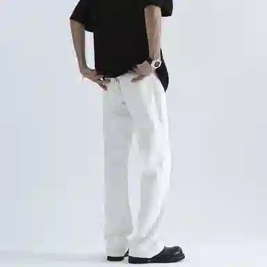 物质公式 美式高街复古做旧水洗基础款宽松休闲百搭透气高腰牛仔裤 男女同款 黑色