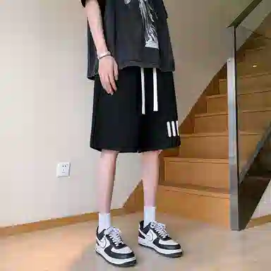 物质公式 潮牌美式高街复古创意几何图案字母印花抽绳运动基础款无性别穿搭短裤户外跑步休闲宽松百搭系带五分裤篮球裤 男女同款