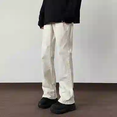 物质公式 复古水洗美式高街宽松做旧基础款百搭透气休闲高腰牛仔裤 男女同款