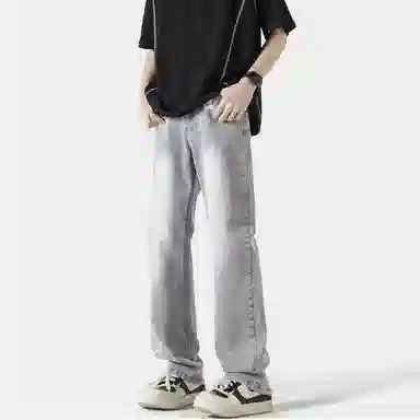 物质公式 美式复古做旧水洗高街基础宽松百搭透气休闲高腰牛仔裤 男女同款 黑色