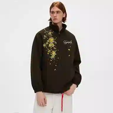 物质公式 满天星两面穿美式高街趣味仿万针刺绣花卉字母印花简约基础款休闲运动百搭宽松舒适通勤飞行员教练短款翻领夹克外套 男女同款