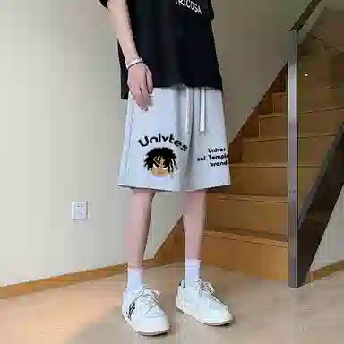 物质公式 潮牌美式高街复古创意卡通动漫图案字母印花抽绳运动基础款无性别穿搭短裤户外跑步休闲宽松百搭系带五分裤篮球裤 男女同款