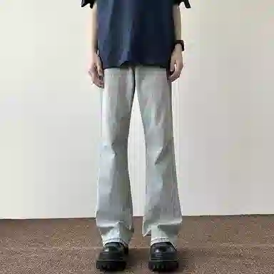 物质公式 美式高街复古做旧基础款水洗宽松百搭透气休闲高腰牛仔裤 男女同款 白色