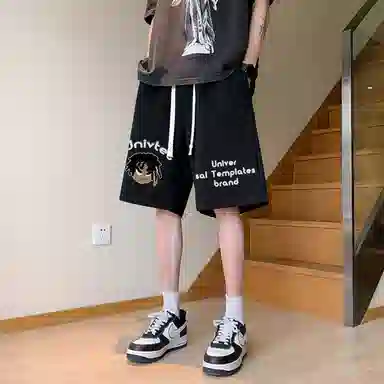 物质公式 潮牌美式高街复古创意卡通动漫图案字母印花抽绳运动基础款无性别穿搭短裤户外跑步休闲宽松百搭系带五分裤篮球裤 男女同款