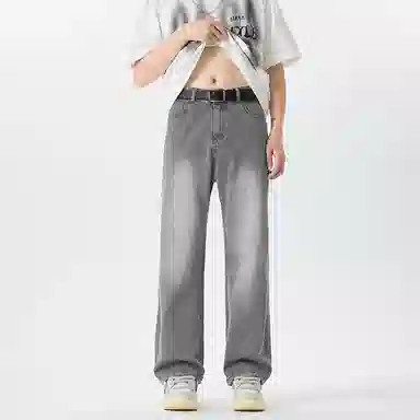 物质公式 美式高街复古做旧水洗基础款宽松休闲百搭透气高腰牛仔裤 男女同款 黑色