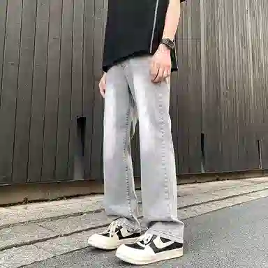 物质公式 美式高街复古做旧水洗基础款百搭透气宽松休闲高腰牛仔裤 男女同款 浅蓝色