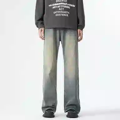 物质公式 美式高街复古做旧水洗基础款百搭透气宽松休闲高腰牛仔裤 男女同款 浅蓝色