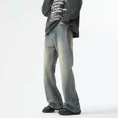 物质公式 美式高街复古做旧水洗基础款百搭透气宽松休闲高腰牛仔裤 男女同款 浅蓝色