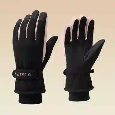 浪莎 冬季天滑雪棉保暖触屏防风加绒加厚骑车电瓶车摩托车防泼水登山防冻御寒防滑防丢卡扣 聚酯纤维 运动手套 女款