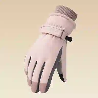 浪莎 冬季天滑雪棉保暖触屏防风加绒加厚骑车电瓶车摩托车防泼水登山防冻御寒防滑防丢卡扣 聚酯纤维 运动手套 女款