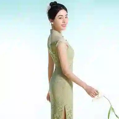 四美子 蝴蝶刺绣亮片蕾丝包臀旗袍连衣裙 彩蝶衣