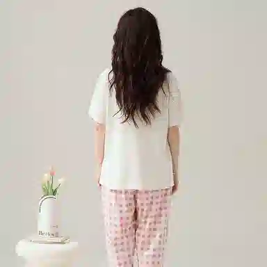 睦隆世家 短袖纯棉可外穿七分裤拉架爽棉甜美家居服睡衣套装 女款
