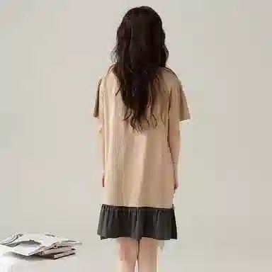 睦隆世家 睡裙女士夏季短袖连衣裙中长款睡衣女春秋天薄款莫代尔家居服 女款 卡其色