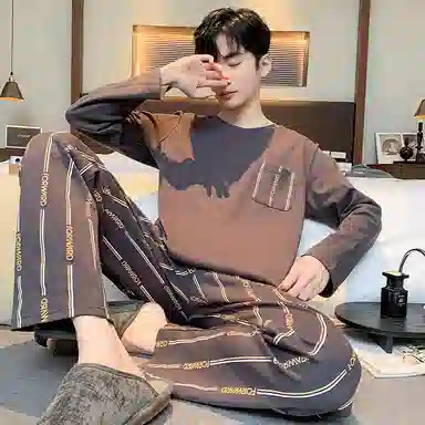 睦隆世家 条纹睡衣套装 男款 棕色