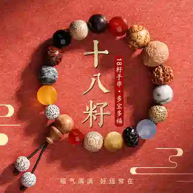 彗时 灵隐寺十八籽国风新中式锦鲤考试考试上岸佛珠招财纳福复古国潮香灰六字箴言转运珠 菩提子/菩提籽 手串 男女同款情侣款