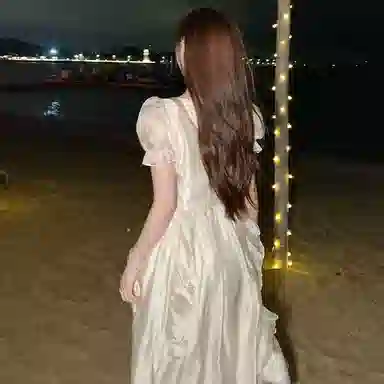 玉儿恋 掌上明珠 法式百搭休闲简约甜美森系仙女荷叶边纯色宽松气质方领收腰温柔仙女中长款长袖连衣裙 女款 杏色