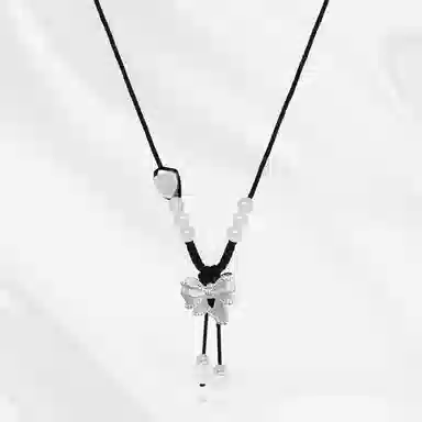 饰伴 蝴蝶结森系小清新甜美公主蝴蝶结 小众设计手工编织绳流苏 项链 女款