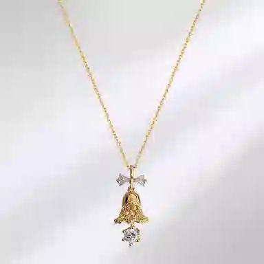 饰伴 铃音蝶舞 时尚优雅气质复古 铃铛 精致小众新中式蝴蝶结可爱 合金 项链 女款