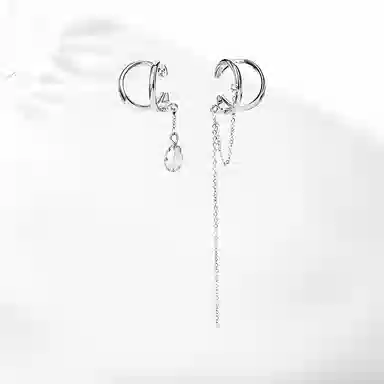 饰伴 不对称链条流苏无耳洞冷淡风小众个性高级感简约通勤耳饰品 合金 耳夹 男女同款情侣款