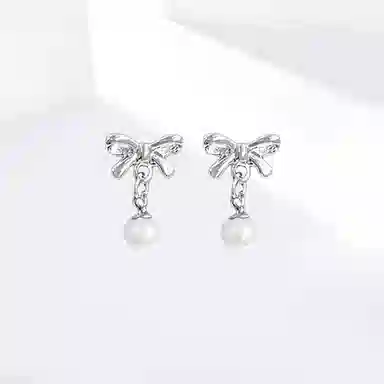 饰伴 蝴蝶结仿珍珠套装轻奢小众养耳洞气质设计感#好运 合金 耳钉 男女同款情侣款