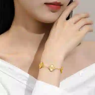 饰伴 四叶草系列 轻奢高级感小众设计手饰品双层戴可调节 钛钢 手链 女款