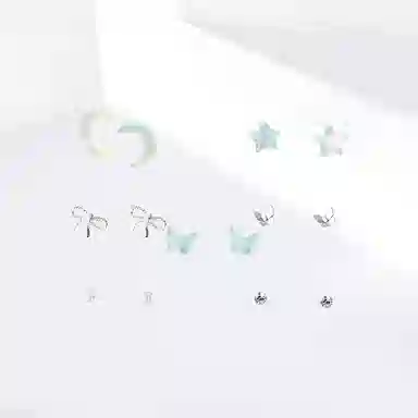 饰伴 星月耳饰清新可爱套装小巧甜美蝴蝶耳饰气质简约耳洞#好运 合金 耳钉 女款