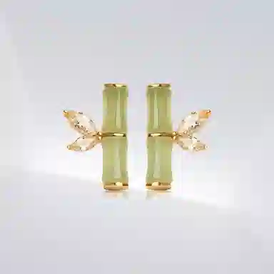 饰伴 青竹雅韵新中式可爱国潮竹节优雅精致 合金 锆石 耳环 女款