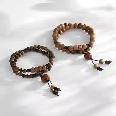 饰伴 绿檀香木  国潮新中式森系檀木佛珠新中式国风檀香莲花转运珠多圈叠戴 手链 男女同款情侣款