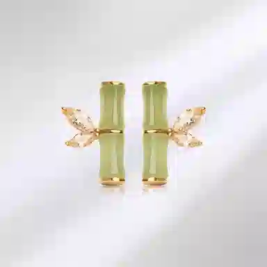 饰伴 青竹雅韵新中式可爱国潮竹节优雅精致 合金 锆石 耳环 女款