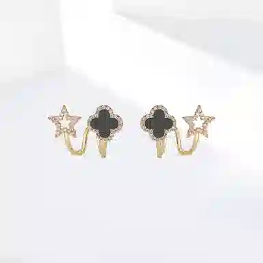 饰伴 晨露栖苜耳夹 新中式国潮时尚高级气质优雅 精致耳饰 小众冷淡风设计日常百搭男女同款情侣款 合金 耳钉 男女同款情侣款