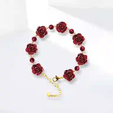 饰伴 瑰丽民花 如意平安扣优雅小众国风手工好运连连心想事成 朱砂 手链 男女同款情侣款