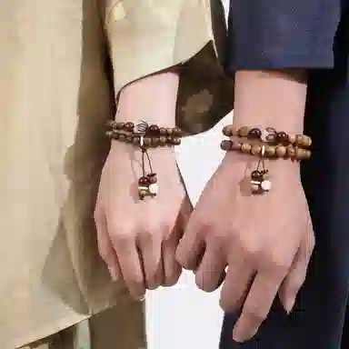 饰伴 绿檀香木  国潮新中式森系檀木佛珠新中式国风檀香莲花转运珠多圈叠戴 手链 男女同款情侣款