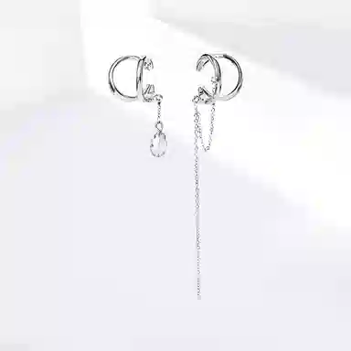 饰伴 不对称链条流苏无耳洞冷淡风小众个性高级感简约通勤耳饰品 合金 耳夹 男女同款情侣款