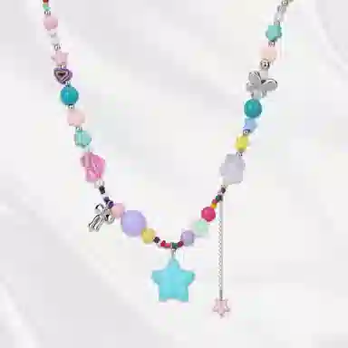 饰伴 小众设计感多巴胺彩色五角星森系可爱高级新款甜酷锁骨链 项链 女款