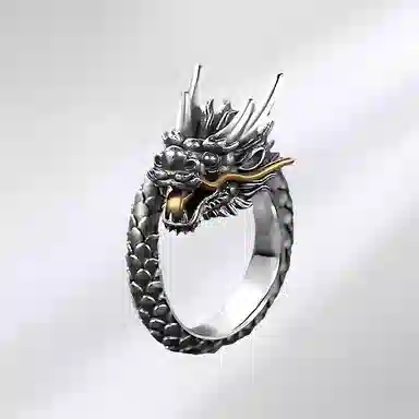 饰伴 复古泰银生肖龙个性设计霸气龙头开口可调节 戒指 男款