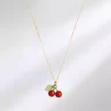 饰伴 绿叶红樱桃高级感 小众设计 甜美可爱风格 合金 项链 女款