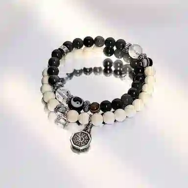 饰伴 黑白转运珠平安招财新中式国潮时尚 玻璃 手串 男女同款情侣款