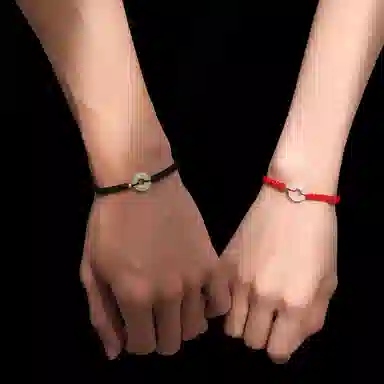 饰伴 偏爱系列 原创设计平安扣平安圈手链精致复古情侣手链一对转运珠编织手绳 可调节黑色