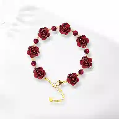 饰伴 瑰丽民花 如意平安扣优雅小众国风手工好运连连心想事成 朱砂 手链 男女同款情侣款