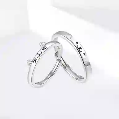 饰伴 猫狗日记对戒小众个性风可爱对戒开口可调节对戒手饰 合金 戒指 男女同款情侣款