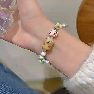 饰伴 卡通立体小熊 个性创意可爱卡通小熊爱心圆珠多元素 手链 男女同款情侣款