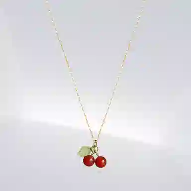 饰伴 绿叶红樱桃高级感 小众设计 甜美可爱风格 合金 项链 女款