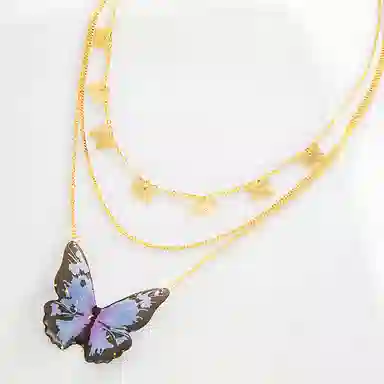 饰伴 复古创意个性多层蝴蝶吊坠 轻奢气质百搭锁骨链颈链 项链 女款