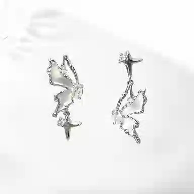 饰伴 锡箔蝶影 不对称蝴蝶小众设计 精致高级 日常百搭 #好运 合金 耳钉 女款