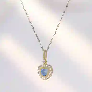 饰伴 海蓝之心 复古爱心 轻奢小众设计高级感一个心形锁骨链 项链 女款 礼物