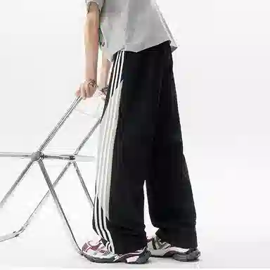 悍戈 美式复古运动条纹直筒高街街头休闲裤 男女同款