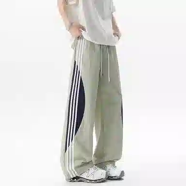 悍戈 美式复古运动条纹直筒高街街头休闲裤 男女同款